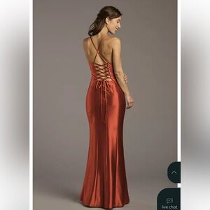 David’s Bridal GALINA SIGNATURE Sculpting Satin Lace-Up Dress STYLE# GS290266